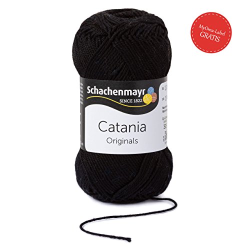 Catania Baumwolle Schachenmayr - Schachenmayr Wolle aus hochwertiger Baumwolle für farbenfrohe Designs! Leichte Sommerwolle Catania Original in schwarz Fb 110, 100% Baumwolle, kühlende Trageeigenschaft, Sommerwolle zum Stricken und Häkeln, Wolle Catania Schachenmayr + 1x Gratis MyOma Label pro Lieferung