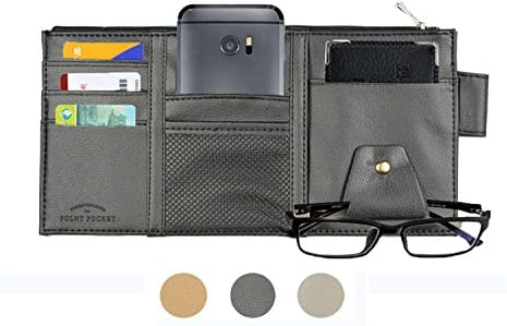 Itenqi PU Leather Car Sun Visor Organizer CD/DVD Storage Sunshade Sleeve Glasses Cards Holder for Auto Vehicle Truck SUV