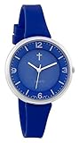 Belief Damen | Sportliche Royal Blue Face Royal Blau Silikon Band Uhr mit Kreuz logo| bf9659bk
