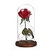 Produktbild LEDMOMO Red Silk Rose mit LED-String-Licht in Glaskuppel auf Holzsockel (Brown Base) erhalten