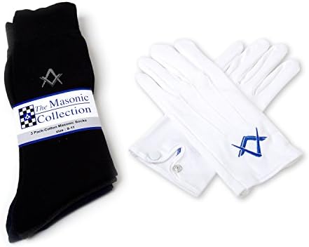 Masonic Regalia, Gifts and Freemason Supplies 100% Cotton Socks (3 pack) &amp; Masonic Gloves - Small