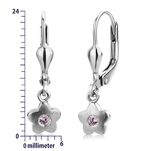 Miore-Ohrringe-Mdchen-Kinder-jugend-Schmuck-925-Sterling-Silber-Ohrring-Blume-hngend-mit-ros-Zirkonia-Steinchen