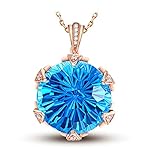 AmDxD Schmuck Damen Anhänger Halskette 18K Gold Rund Topaz Damen Anhänger Blau 14K