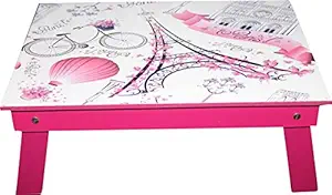 Embell Products Foldable Small Table Made in India, Laptop Table, Bed Table, Study Table (Wood ,Pink Paris)