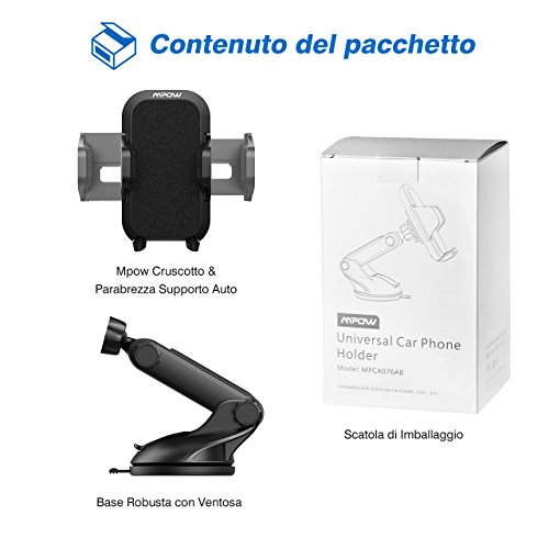 Mpow Supporto Smartphone Auto Cruscotto, Supporto Auto Smartphone Universale, Porta Cruscotto Parabrezza Cellulare Culla per iPhone X/8/8Plus/7/6s/6Plus/5S/5, Samsung Galaxy S8 S7 S6 S5, Nexus 5x/6p