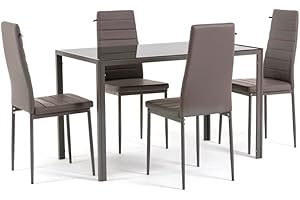 SIEDITI FUORI E DENTRO Set pranzo Tavolo Rettangolare Ettore + 4 Sedie Imbottite con schienale alto Lidia (Tortora)