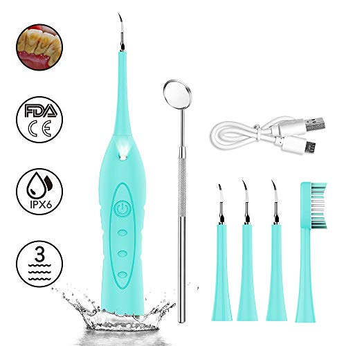 BREETT Limpieza Dental Sarro Dental Cepillos de Dientes Eléctricos kit Limpieza Dental Limpiador de Sarro Eliminar Dientes Placa, Manchas Dientes, Residuo 3 Modos 4 Cabezales Cepillado luz Led