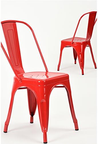 Fanilife Set of 2 Side Chairs Metal Stackable Industrial Vintage Style Dining Chairs Bistro Cafe Kitchen Seat Red