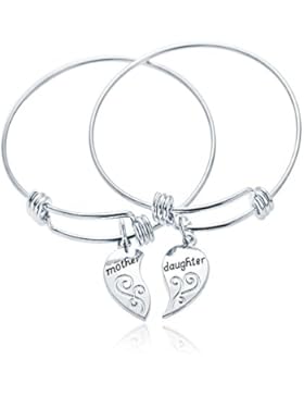 2-teiliges Schmuck-Set, Silber-Legierung, Design: gebrochenes Herz, für Mutter und Tochter, Armreif mit Charm-Anhänger...