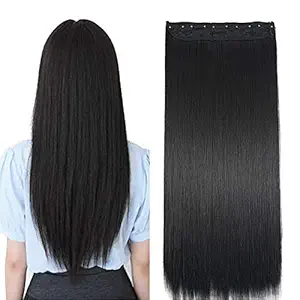 BOXO 5 Clips Hair Extensions For Women In Straight Hair Artificial Hair Extension Wig Looks Like Human Hair 45 gm Pack of 1 (Black)