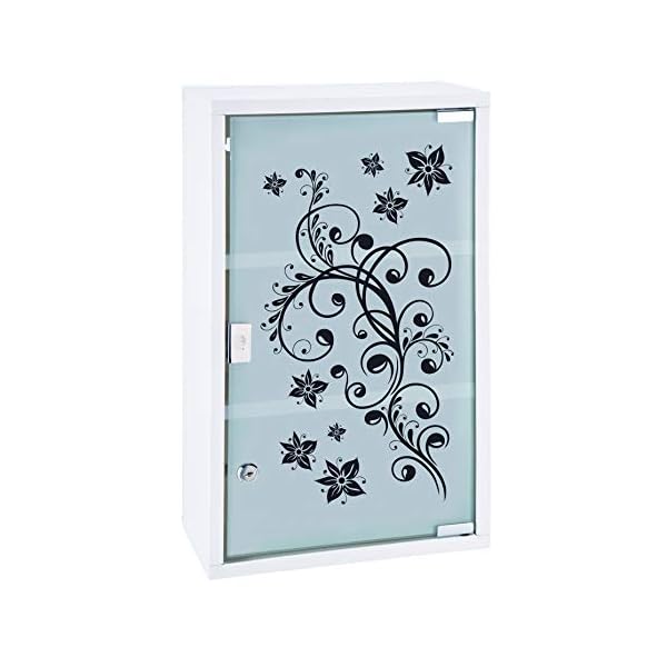 HI Medizinschrank Metall mit Glastür und Schloss (bedruckt) in Weiß