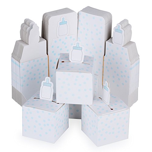 50 Stk. Gastgeschenk Box 5,3 x 5,3 x 5,3 cm Geschenkbox für Taufe, Baby Geburtstag usw. Pralinenschachtel süßigkeiten Bonboniere (Hellblau) - 4