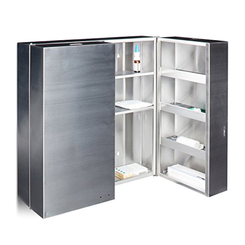 Relaxdays Medikamentenschrank Edelstahl XXL H x B x T: 53 x 52,5 x 19,5 cm mit 11 Ablagen für viel Stauraum und Türen zum Abschließen samt 2 Schlüsseln Medizinschrank im modernen Stil fürs Bad, silber - 2