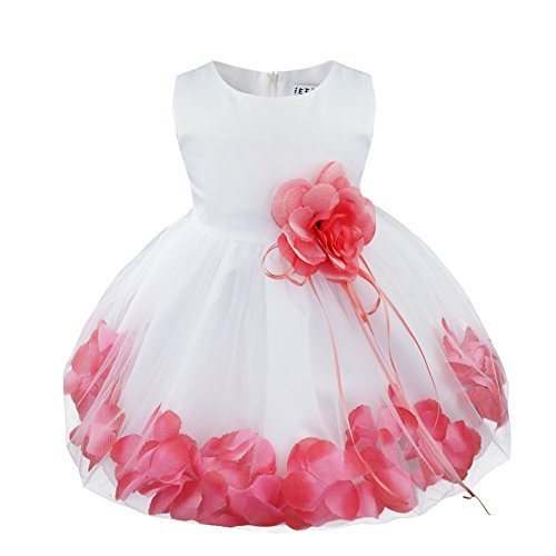 TiaoBug Baby Girls Formal Party Dress Flower Petals Tulle Wedding Dress Watermelon Red 18-24 Months