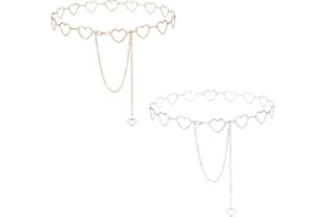 PH PandaHall 2 Colors Heart Waist Chains Waist Body Chain Belt Golden Silver Trendy Belt Belly Chain Adjustable Heart Love Chains for Women Clothes Jeans Dress Pants Decor, 120cm/47inch
