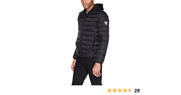 guess men's hooded puffer coat black
