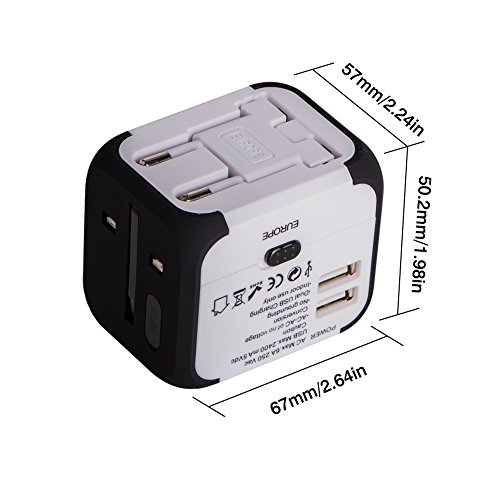 Milool Universal Reise-Adapter mit Doppel USB-Ports aus 150 Ländern weltweit US UK EU AU Universal fusionierten Sicherheit AC-in einem Ladegerät(weiß) - 6
