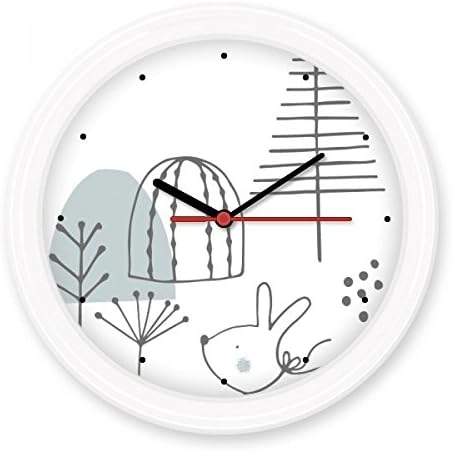 Cartoon Puppy Tree Hill Line Stroke Lovely Nordic Illustration Pattern Silent Non-ticking Round Wall Decorative Clock Battery-operated Clocks Gift Home Decal