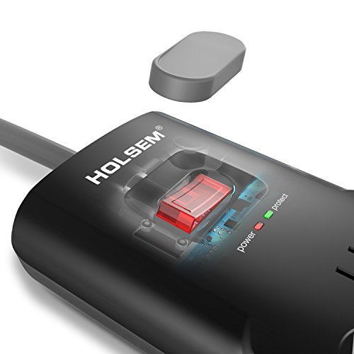 HOLSEM 12 Outlets Surge Protector Power Strip with 3 USB Charging Ports (5V/3.1A) and 6' Heavy Duty Extension Cord, Black