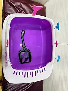 Cat Rabbit Litter Tray with Rim/Semi Closed Style of Cat,Dog, Rabbit Pet Toilet Litter Basin with Scoop Included- Size in inches (Length-19.5,Width-14,Height-9)