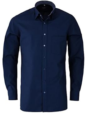 ETERNA Modern Fit Hemd Langarm Under Button Down Kragen Chambray blau