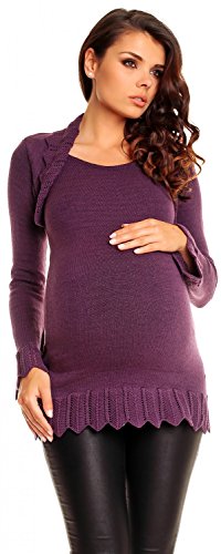 Zeta Ville Women's Maternity Stretch Warm Knit Bodycon Tunic Bolero Neck - 402c (Purple, UK 8/10)