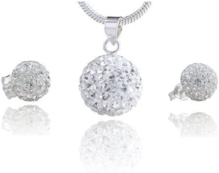 Karisma ladies jewelry set 2 PCs pendant ball 12 mm Stud Earrings 7 mm and silver chain 925 rhodium-plated with Swarovski Elements White