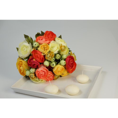 Künstlicher Ranunkelstrauch mit 18 Blüten, bunt, 30cm, Ø 25cm – Deko Strauß Busch Strauch - 3