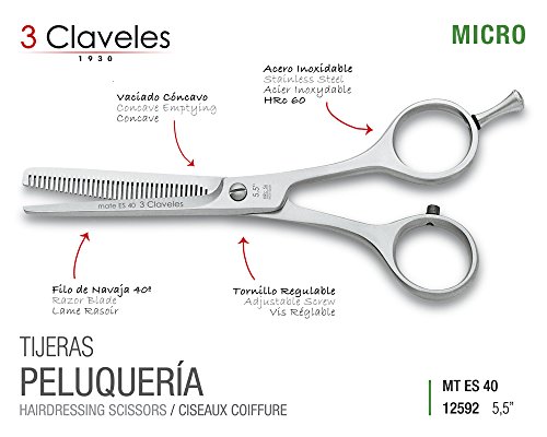 3 Claveles 12580 Hairdressing Professional Scissors in Hot Forged Stainless Steel, MICRO ST Classic Series 7"