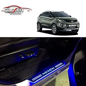 CARXEN Car Door Foot Step Led Sill/Scuff Plate With Mirror Finish for TATA NEXON (Set of 4Pcs, Blue)