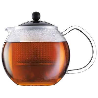 Bodum - 1833-01 - Assam - Théière à Piston en Verre - Filtre et Couvercle en Plastique - 1.5 L - Noir