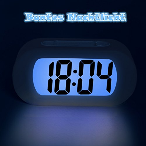 ZHPUAT Digital-Wecker Tischuhr mit Silikonhülle Snooze Bunten Licht Stoßfest ideales Geschenk Für Kinder(Weiss) - 2