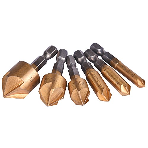 HSS Senker 6 tlg 5 Flöte Senker Sechskant 90 Grad Kegelsenker Satz Ø 6,35 6mm / 8mm / 9mm / 13mm / 16mm / 19mm Versenkbohrer - 3