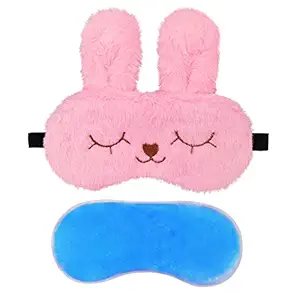 Jenna Cute Fur Sleeping Eye Shade Mask Cover for Insomnia, Meditation, Puffy Eyes and Dark Circles Bunny Pink Gel