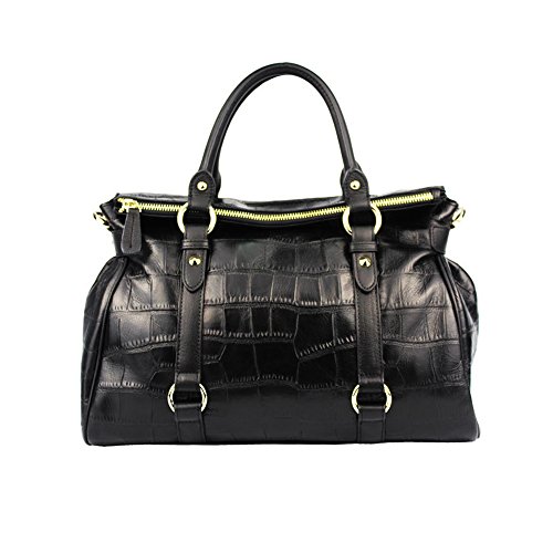 Preisvergleich Produktbild Sheli Damen Schwarz Große Croc Venen Vitello Leder Einkaufstaschen Handtaschen Tornistertaschen