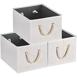 MaidMAX Casier Rangement, Cube de Rangement Tissu, Boite de Rangement Tissu, Tiroir Rangement, Panieres Rangement, avec Poignée en Corde de Coton, 36,5 x 25,4 x 21,4cm, Lot de 3, Beige
