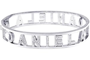 Stellazeta Bracciale Donna con Nome in Acciaio Inossidabile Anallergico Ideale per Regalo Braccialetto Donna con luminosi cristalli di vetro Braccialetti Donna Rigidi con Chiusura a Molla