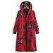 Produktbild Amphia - Mit Kapuze gefütterter Damenmantel,Frauen Plus Size Button Mit Kapuze Baumwolle Leinen Flauschiger Druck Langer Mantel Outwear(Rot,XXXXXL)