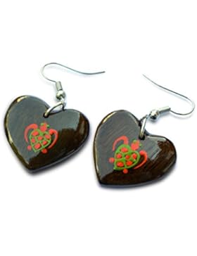 Ohrhänger Holz Herz Schildkröte grün rot, Handarbeit