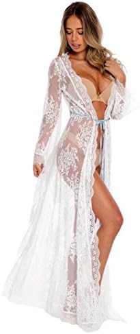 Aporei Floral Lace Maxi Robe - White - Small