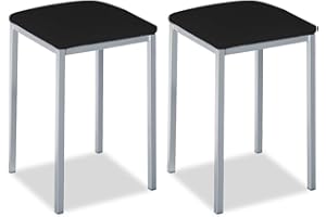 ASTIMESA - Taburetes de Cocina tapizado - Estructura sólida y Firme - Estructura Color Aluminio y Asiento en Polipiel - Color del Asiento: Negro. Contenido: 2 Unidades. Medidas: 35 x 35 x 45 cm