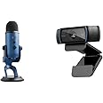Blue Microphones Yeti Professional USB Microphone - Dark Blue & Logitech C920 HD Pro Webcam, Full HD 1080p/30fps Video Calling, Clear Stereo Audio, HD Light Correction- Black