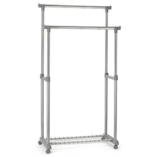 Garderobenwagen GROSSO Kleiderständer Rollgarderobe Garderobenständer , mit Schuhablage, 2 Kleiderstangen, höhenverstellbar, Metallrohr verchromt - 2