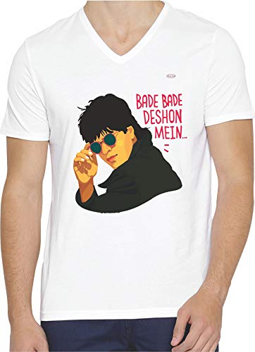 Style Eva - Shahrukh Khan Printed T Shirt for Men and Women, Code 223 - Round Neck with Half Sleeves White