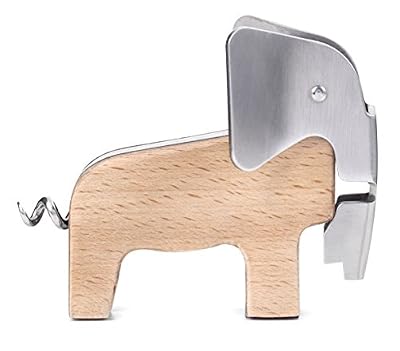 Kikkerland CS21 Tire-Bouchon Design eléphant, Acier Inoxydable, Wood, 11,8 x 4,3 x 9,5 cm