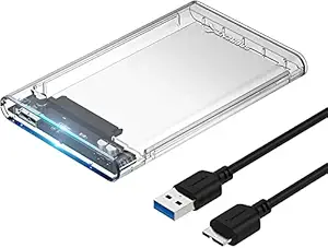 Verilux 2.5 Inch External Hard Drive Enclosure, SATA to USB 3.0 Tool-Free Clear for 2.5 Inch SSD & HDD 9.5mm 7mm External Hard Drive Case Supports UASP SATA