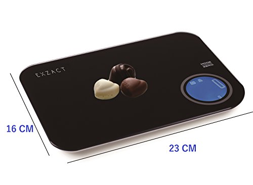 EXZACT EX9530 Elektronische Küchenwaag / Digitale Waage – Hartglasplattform – Berührungsknopf – 5kg/11lb (Schwarz) - 2