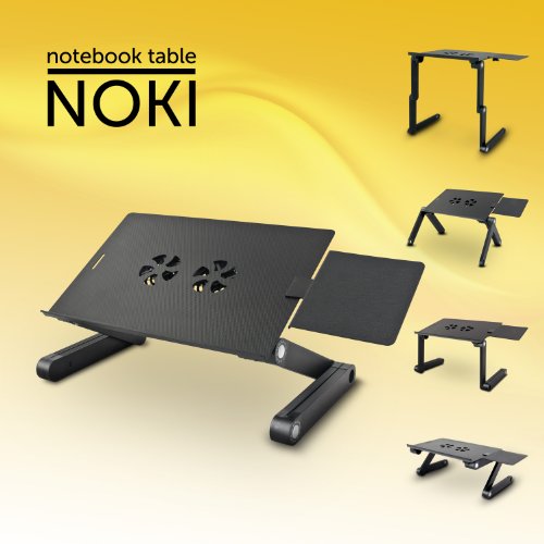 eSmart Germany Notebooktisch „NOKI“ mit Lüfter Schwarz Maße Arbeitsfläche / Mausablage 420mmx265mm / 150mmx160mm Höhe 45mm-480 mm Breite inklusive Füße 487mm - 2