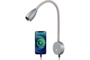 Obeaming Lámpara de lectura 12V Autocaravana Equipado Cargador USB, LED Luz de Lectura Regulable para Furgo Barco Van, 24VDC Flexible Cuello de Cisne Junto a la Cama de Pared(Gris metálico)