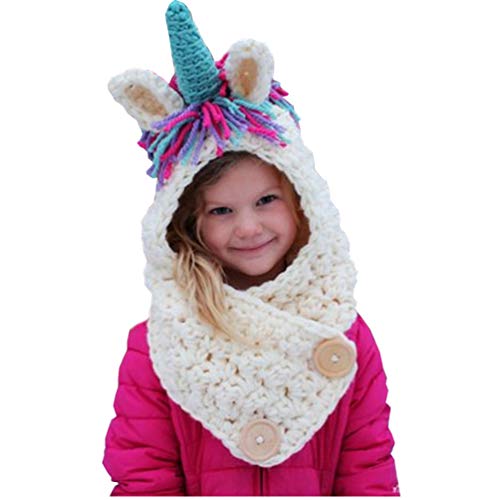OKSakady Kids Knit Cartoon Unicorn Animal Hooded Scarf Hat with Scarf for Girls and Boys